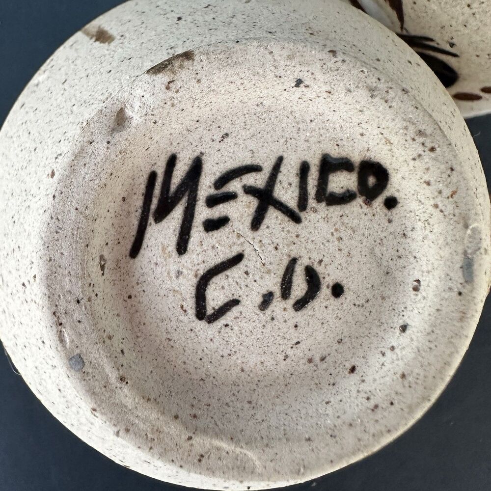 Vintage Mexican Pottery Mugs Set of 4 Tonala Style Hand Painted Stoneware Cups - Picture 7 of 16